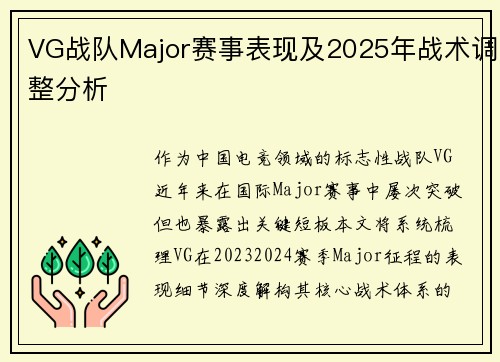 VG战队Major赛事表现及2025年战术调整分析