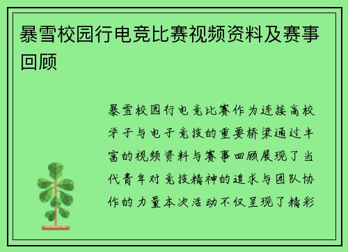 暴雪校园行电竞比赛视频资料及赛事回顾